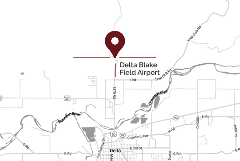 Map Showing the Location of Colorado Flight School at Delta Blake Field Airport